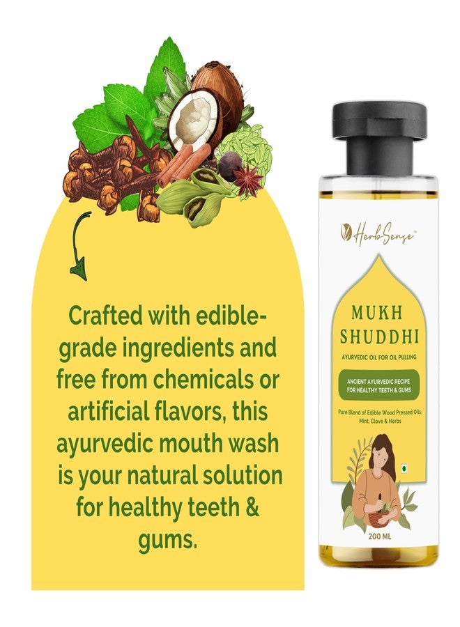 Herbsense Mukh Shuddhi Ayurvedic Oil For Oil Pulling With Pure Coconut & Seasme Oil | Prevents Bad Breath - Enriched with Mint ,Cardomom, Clove & Herbs , Ancient Ayurvedic Recipe For Healthy Teeth & Gums | Natural Mouth Wash 200ml - Image 3